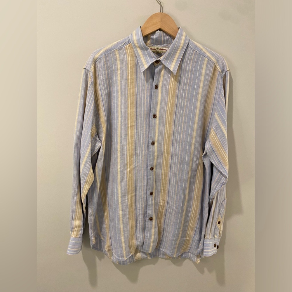 Men’s — Tommy Bahama Linen Striped Button-Down, Size Large